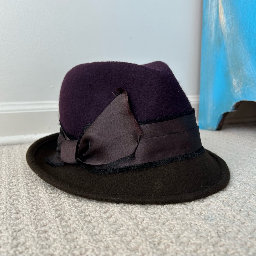 Albertus Swanepoel Wool Purple and Brown Bow Fedora Hat